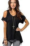 Urban CoCo Women's Vogue Shoulder Off Wide Hem Design Top Shirt - X-Large - Black