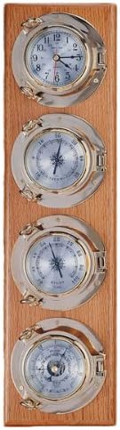 Nautical Tropical Imports 5 1/2 Inch Porthole Clock, Barometer, Thermometer & Hygrometer on Base