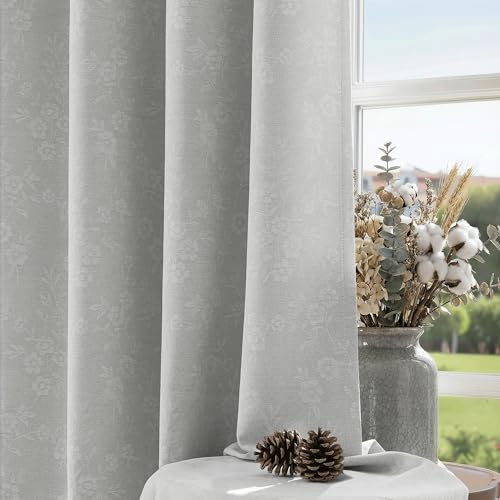 Beauoop Grey Floral Jacquard Blackout Curtains for Bedroom 52x96 2 Panels at Amazon