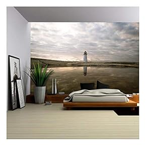 Lighthouse Reflection in The Sea - Removable Wall Mural | Self-Adhesive Large Wallpaper - 66x96 inches