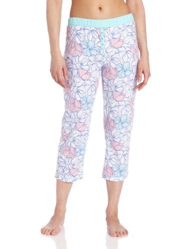Nautica Sleepwear Women's Webster Floral Capri, Bright White, X-Large