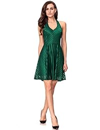 Insnova vestido de cóctel Skater para mujer estilo halter, a rayas