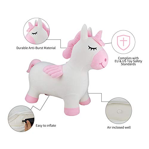 Bouncy Unicorn Hopper for Toddlers-Hopping/Bouncing/Bounce Horse, Jumping Horse, Inflatable Ride-on Animal Toy for Kids/ Children/ Boys/ Girls Plush Covered(Include Pump) - Thumbnail 4
