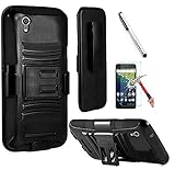 Huawei Pronto LTE H891L / G620 / Huawei Vision 3 Case, Luckiefind Hybrid Armor Stand Case with Holster and Locking Belt Clip, Stylus Pen, Screen Protector (Holster Black)
