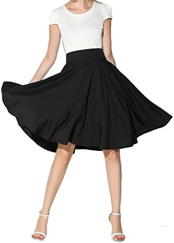 ZANLICE Women's High Waist Swing Babydoll Knee Length Skirt Pleated Skirt Large Black