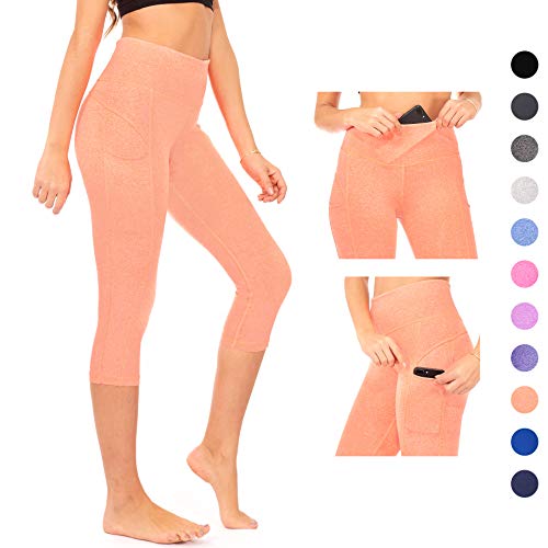 DEAR SPARKLE High Waist Workout Capri Leggings with 3 Pockets for Women. Yoga Athletic Capris for Women (S2)