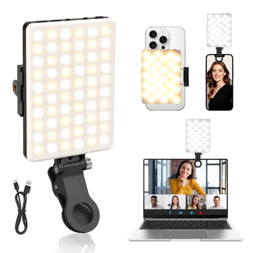 MONSTYLE Luz para Grabar Videos, 60 Led Luz para Celular con Clip | 3 Modos, 10 Niveles De Brillo, Iluminación Ajustable 2500k-9900k, CRI 95+, Selfies, Fotografía, Grabación De Vídeo