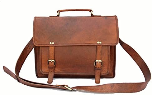 SKH09 16'' Men's Genuine Vintage Leather Messenger Shoulder Laptop Bag - handmade leather.