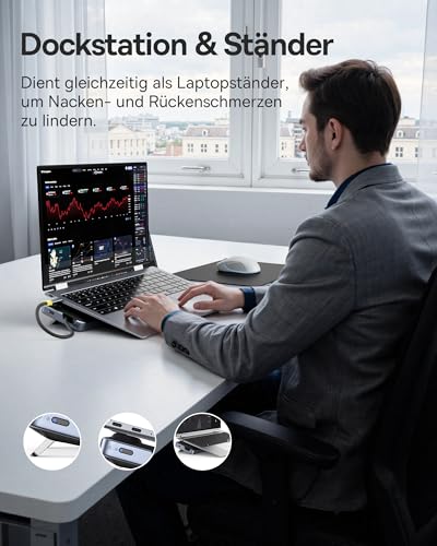 Baseus Laptop Docking Station Stand, 12 in 1 HUB Triple 4K Display, HDMI/DP, 10Gbps USB A/C, Fast Data Transfer, PD 100W, Ethernet, TF/SD, Docking Station USB C with Stand for Windows