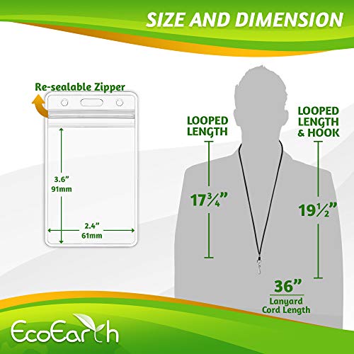 EcoEarth Lanyard with Vertical ID Badge Holder (Black, 3.5 x 2.25", 5 Pack), Resealable Clear Tag and Lanyards, Lanyard ID Card Holder Bulk, Name Badge Lanyard Set, Plastic Badge Holder with Zipper