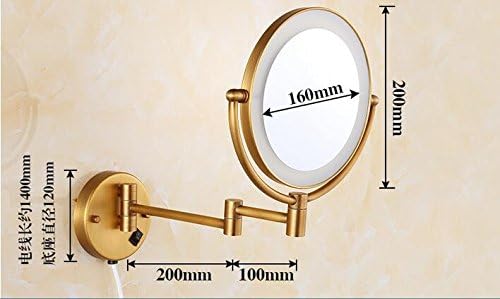 Antique Copper Wall-Mounted Telescopic Mirror Mirror Mirror Double Sided Magnifying Glass Led European Folding Mirror Lights, 8-Inch