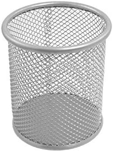 Round Metal Mesh Pen Pencil Holder Desk Organizer Container (Silver)