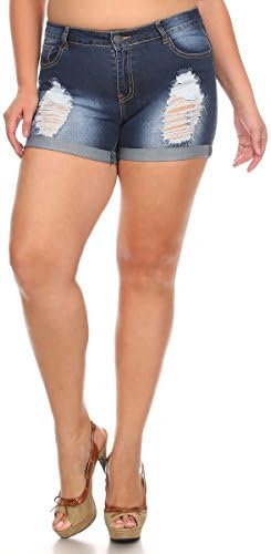 {DENIM PLUS AMERICAN MAPAE} WOMEN'S CLASSIC PLUS SIZED DISTRESSED RIPPED SHORTS 14-22 (22, RRSB-2403)