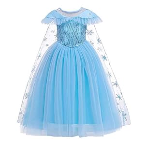 OBEEII Meisjes Frozen Fancy Jurk met Verwijderbare Mantel Prinses Elsa Anna Carnaval Kostuum Sneeuw Koningin Cosplay…