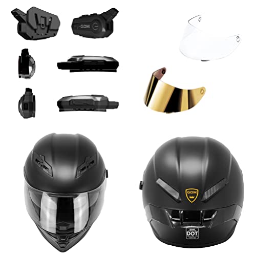 GDM Demon Motorcycle Helmet with Bluetooth Gold & Clear