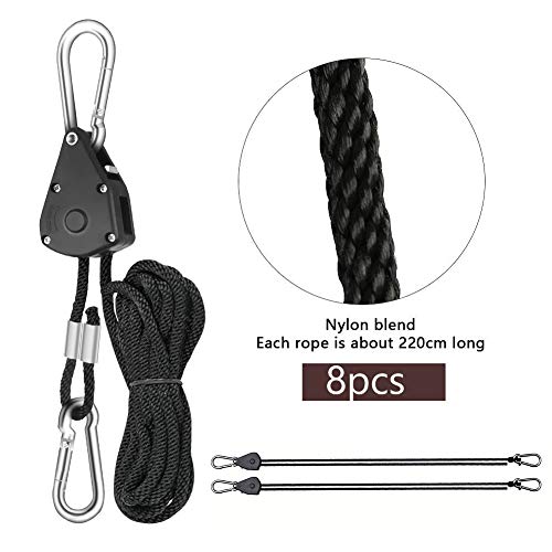 Pair Of Grow Light Hanging Ratchet Ropes – Adjustable 1/8" Hangers For LED Lights & Reflectors, Easy Height Adjustment