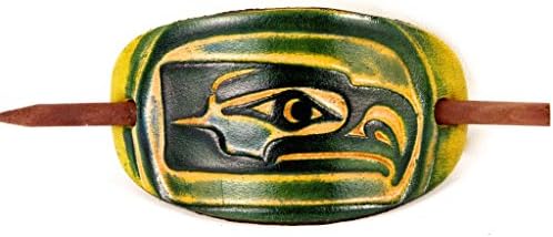 Marakesh Leather Handmade Seahawks Leather Hair Barrette - Large Green/Lime