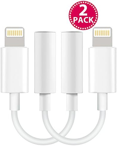(2 Pack) Headphone Adapter to 3.5mm earbuds Jack Adapter Earphone for Apple iPhone 7 and 7 Plus Lightning Connection Converter - White (white)
