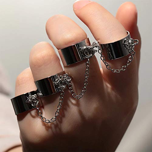 H.D.S.N. Punk Multi Layer Chain Finger Rings Adjustable Stackable Vintage Silver Punk Statement Ring for Women Girls