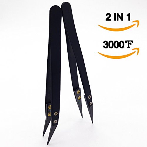 Black Ceramic Tweezers Set, Non-Conductive, Anti-Magnetic, Anti-Acid, Suitable for Acid Occasions, SMD & Solde
