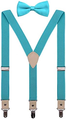 PZLE Mens Kids Suspenders and Bow Tie Set for Wedding Adjustable