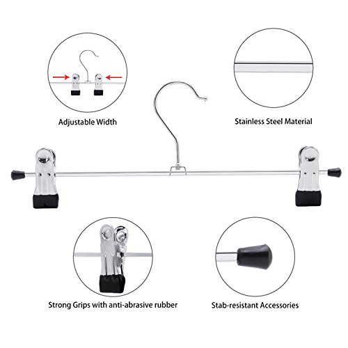 IEOKE Pant Hangers, Skirt Hangers with Clips Metal Trouser Clip Hangers for Heavy Duty Ultra Thin Space Saving (20pack)