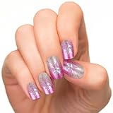 Buyinhouse Lady Girl Nailart Tools 24pcs/set Pre Design Acrylic Nail Tips False French Full Nails Art Free Glue Silver and Purple Style Model#JQ055
