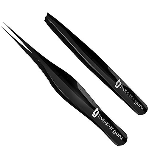 Luxury Tweezers Set by TG+ (Midnight Edition) - Tweezer Guru Stainless Steel Slant Tip Eyebrow Tweezers Set - Great Precision for Facial Hair, Ingrown Hair, Splinter, Blackhead and Tick Remover - Thumbnail 4