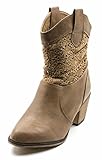 Orly Shoes Women's Saddle Vegan Leather Mid Calf Crochet Macrame Cowboy Western Bootie Boots