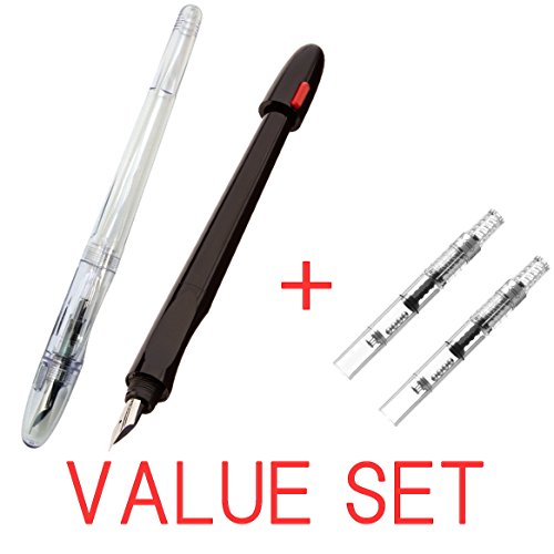 Pilot Fountain Pen with Ergo Grip, Extra Fine Nib, Black Body&Clear Body (Each 1 Pen, Total Pens) + 2x Pilot Fountain Pen Converter (CON-40) Value Set