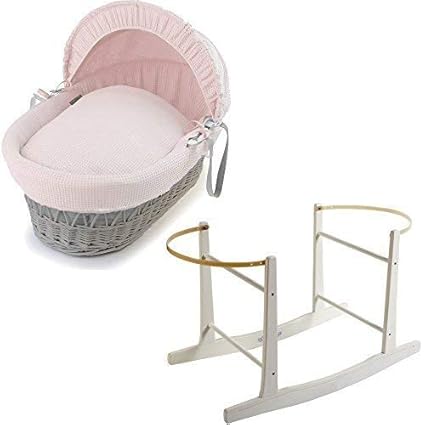 moses basket pink with stand