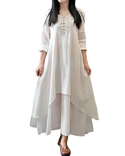 Zanzea ladies v-neck button cotton line loose long maxi…