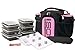 Isolator Fitness 3 Meal ISOBAG Meal Prep Management Insulated Lunch Bag Cooler with Stackable Meal Prep Containers, ISOBricks, and Strap - MADE IN USA (Black/Pink Accent)