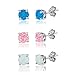 Sterling Silver Blue, Pink & White Created Opal Set of 3 Round 6mm Basket-set Stud Earrings