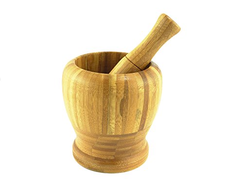 Bamboo Mortar and Pestle, Set for Grinding and Crushing