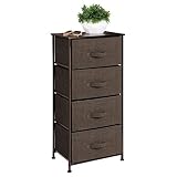 mDesign Vertical Dresser Storage Tower - Sturdy Steel Frame, Wood Top, Easy Pull Fabric Bins - Organizer Unit for Bedroom, Hallway, Entryway, Closets - Textured Print - 4 Drawers - Espresso Brown