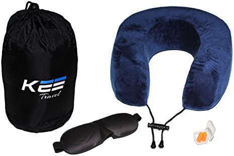 U Shaped Memory Foam Travel Pillow Set for Long haul and Short Airplane Flights, Reading in Bed, Watching TV, Camping, Coach, car & Train Journeys Providing Great Quality Neck Support for Men & Women