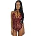 OQC Women's Choker V Neck Lace Babydoll Bodysuit Lingerie Underwear Set Red