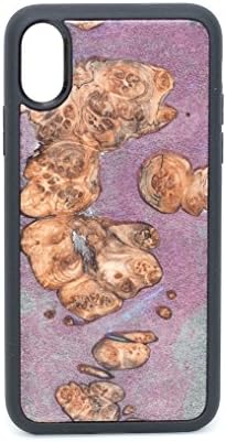 ModernWood | iPhone X | Protective Case | Unique Real Wooden Burl Phone Cover | Rubber Bumper | Transparent Purple | Maple