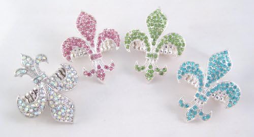 Gorgeous New Fluer-de-lis Crystal Rhinestone Stretch Ring (Blue Crystals)