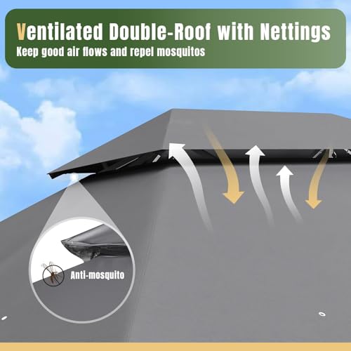 Aoxun 12x10 Gazebo with Double Roof & Mosquito Netting, Heavy-Duty Outdoor Canopy for Patio & Backyard image 28