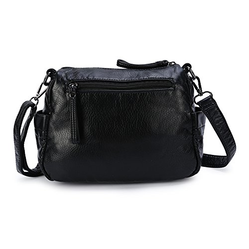 Borse a tracolla da donna in pelle Borse a tracolla casual lavato in PU per ragazze-Nero-4
