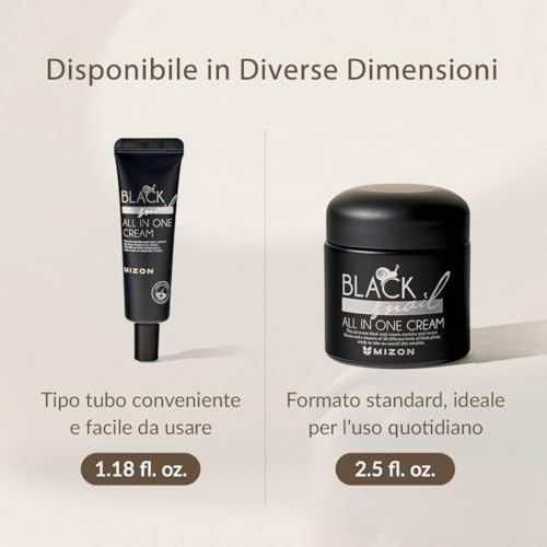[Mizon] Crema alla Bava di Lumaca Nera (75ml) Crema Premium; Trattamento anti-invecchiamento; Cosmetico coreano con estratti di piante e mucina di lumaca nera (All in One Black Snail Cream)