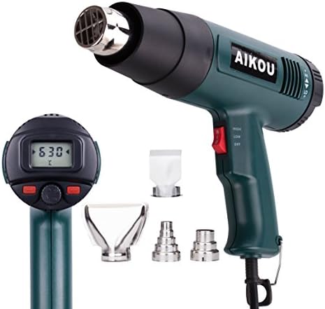AIKOU Adjustable Temperature Hot Air Heat Gun with Rear Digital Display Fast Heating Blower Kits (Green)