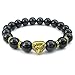 KONOV Onyx Agate Mens Bracelet, 10mm Natural Energy Gemstone Beads Bangle, Lion Charm, Black Gold