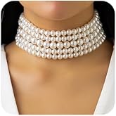 Octwine Boho Round Imitation Pearl Choker Necklace Multi Strands Vintage Choker Bridal Wedding Crystal Necklace for Women