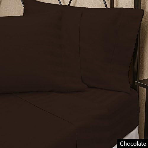 Both Pattern Solid/Stripe 1-Piece- Fitted- Sheet with 21-25 inches Extra Fit Deep Pocket Hotel Finish Adjustable Room 1000 Thread Count 100% Egyptian Cotton (King , Stripe Chocolate).