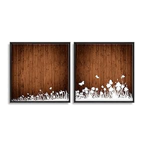 2 Piece Framed Canvas Wall Art for Living Room, Bedroom Wood Flower Theme Canvas Prints for Home Decoration Ready to Hang - 16"x16"x2 Panels