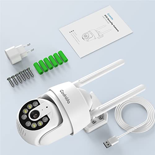 Codnida 2K Outdoor WiFi Surveillance Camera, 360° View, 3MP Camera with 2-Way Audio, Automatic Tracking, Night Vision in Colour, Siren Alarm, Works with Alexa