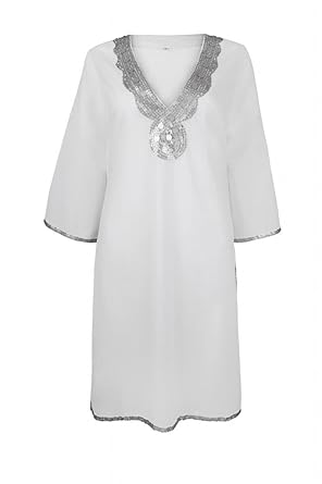 White Sequinned Beach Kaftan Cover Up